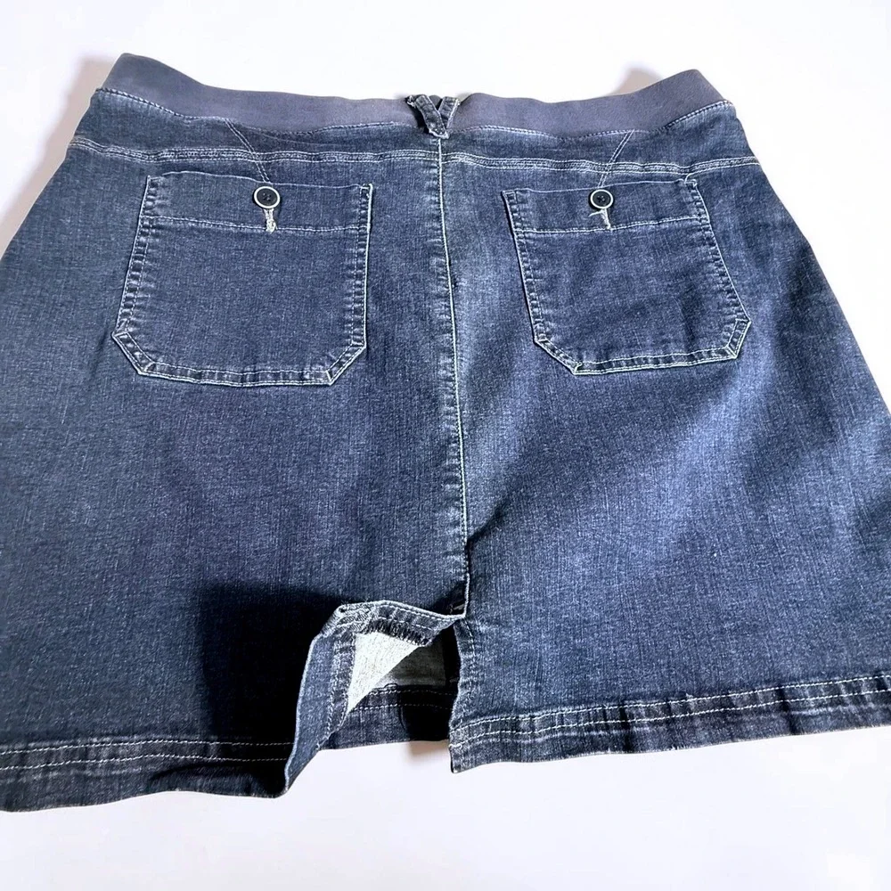 Lee Platinum Label Denim Mini Skirt Dark Wash Elastic Waist Size 14 Medium